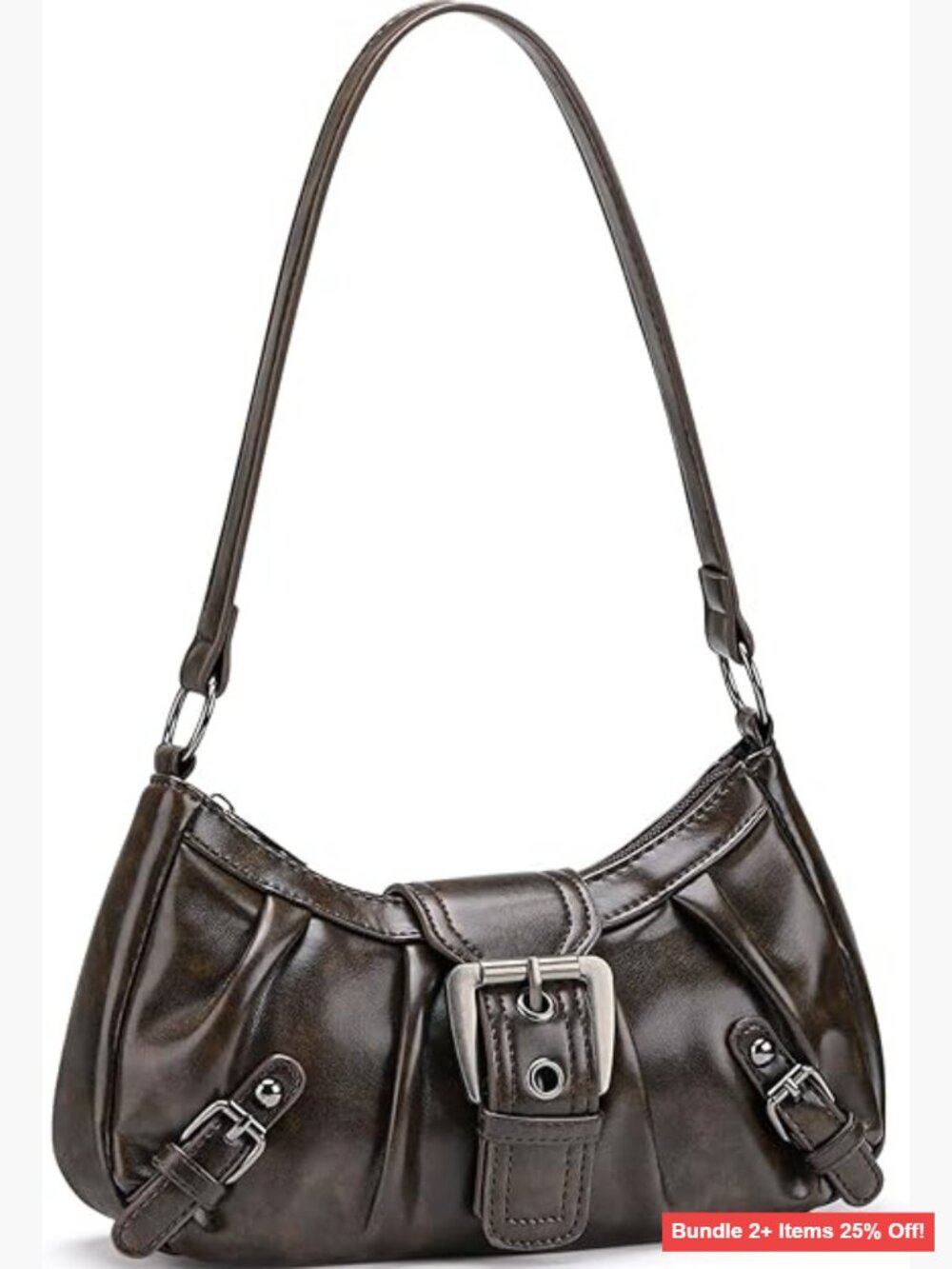 Vegan Leather Shoulder Bag with Zipper Vintage Hobo Purse Buckle Closure